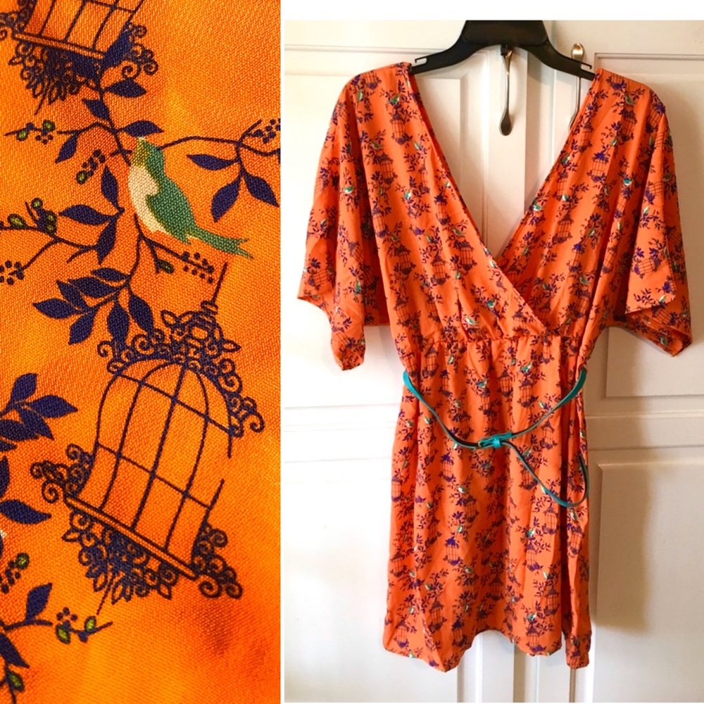 2/$48 NWOT Orange Birdcage Print Dress